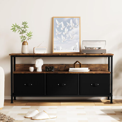 Meuble TV Taotigzu, meuble TV, planche basse pour téléviseurs jusqu’à 65 pouces, plateau TV avec 3 tiroirs en tissu, 1 compartiments ouverts, meuble TV avec cadre en acier pour salon, 120 L x 30 L x 5