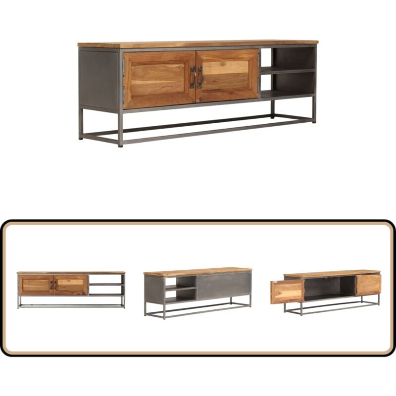 Vidaxl - Meuble tv Teck recyclé et acier 120x30x40 cm - Meubles Tv - Meuble Tv Rustique - Meuble Tv Design - Meuble Tv Avec Rangement - Meuble Tv