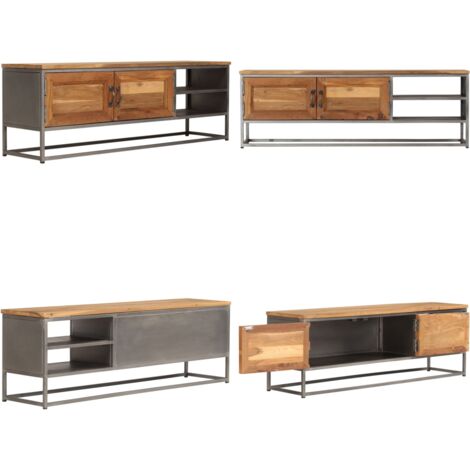 Meuble TV Teck recyclé et acier 120x30x40 cm - Meubles Tv - Meuble Tv Rustique - Meuble Tv Design - Meuble Tv Avec Rangement - Meuble Tv Industrielle - Home & Living