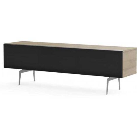 Meuble TV tissu acoustique noir et bois clair pieds métal Alice Spring 160 cm