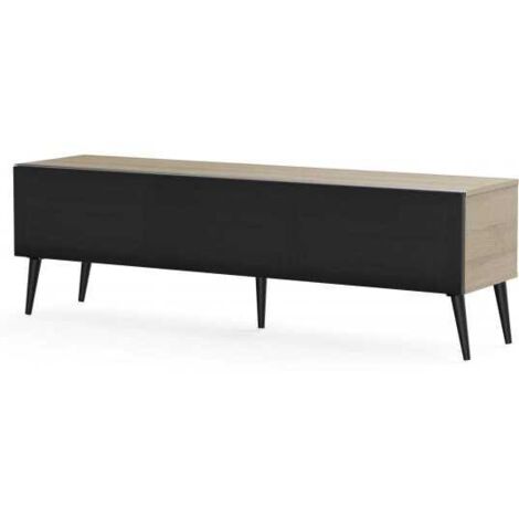 Meuble TV tissu acoustique noir et bois clair Umea 160 cm