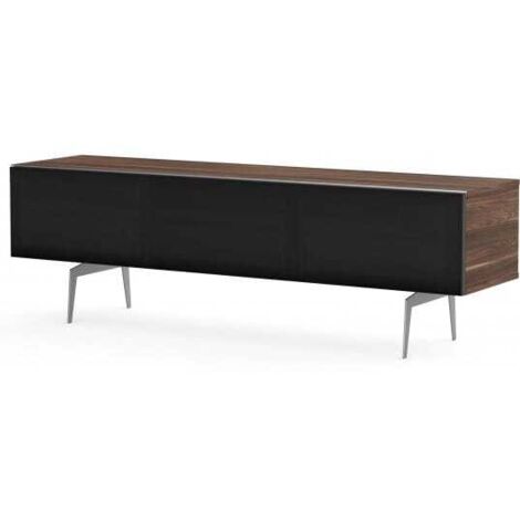 Meuble TV tissu acoustique noir et bois foncé pieds métal Darwin 160 cm