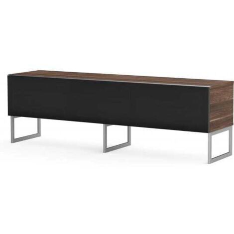 Meuble TV tissu acoustique noir et bois foncé pieds métal Firenze 160cm