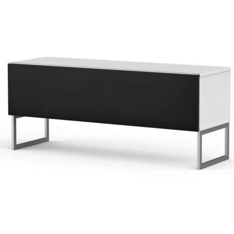 Meuble TV tissu acoustique noir et mélaminé blanc Modena 120cm