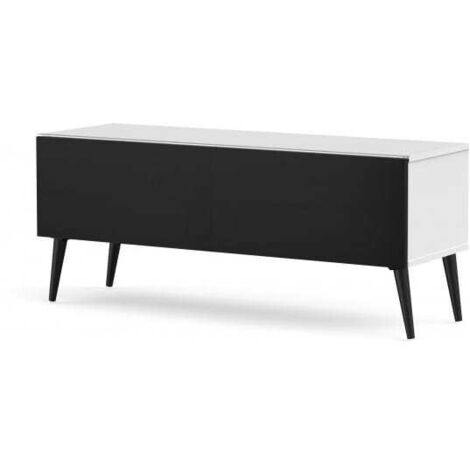 Meuble TV tissu acoustique noir et mélaminé blanc Orebro 120 cm