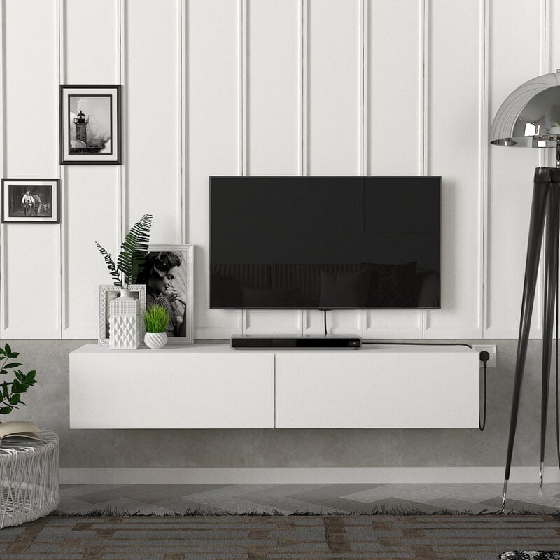 Meuble tv Toivakka 135 x 31 x 25 cm blanc [en.casa]