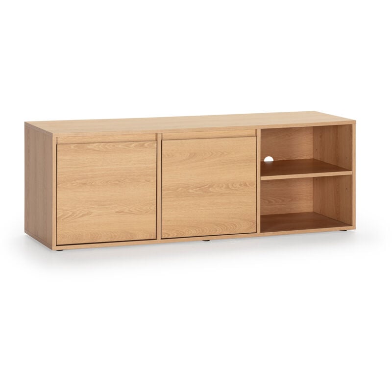 Vs Venta-stock - Meuble tv Tori 2 Portes 2 Trous, Couleur Chêne, 130 cm