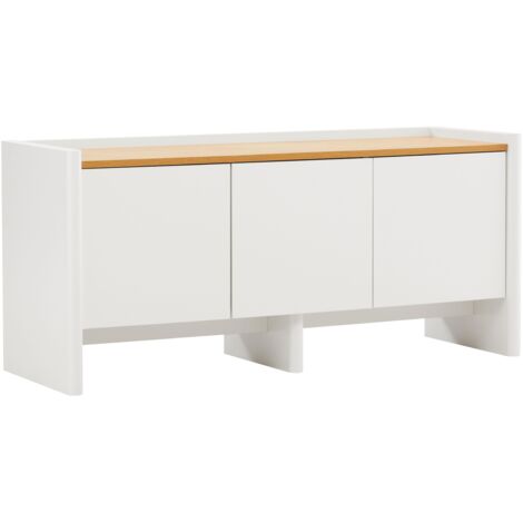 Meuble TV uni rétro rectangulaire L120 cm blanc