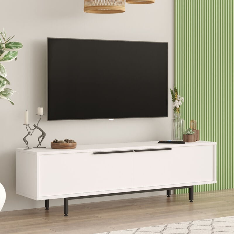 [en.casa] - Meuble tv Urejovle 160 x 36 x 45 cm blanc noir