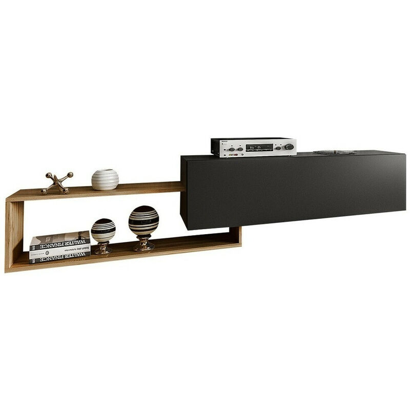 Meuble tv Utica 101, Noir + Chêne wotan, Le nombre de portes: 0, Nombre de tiroirs: 0, 210x48x35cm