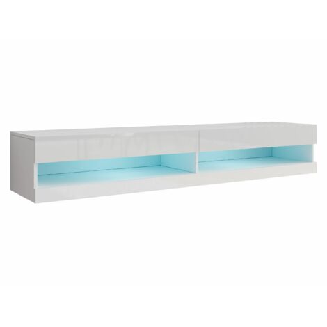 Meuble TV Venenou 120, Blanc + Blanc brillant, Le nombre de portes: 2, Nombre de tiroirs: 0, 180x30x40cm, LED