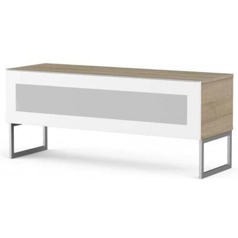 Meuble TV verre infrarouge blanc et bois clair Milano 120cm