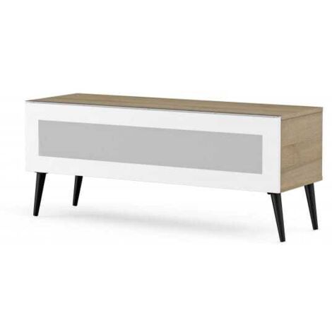 Meuble TV verre infrarouge blanc et bois clair Uppsala 120cm