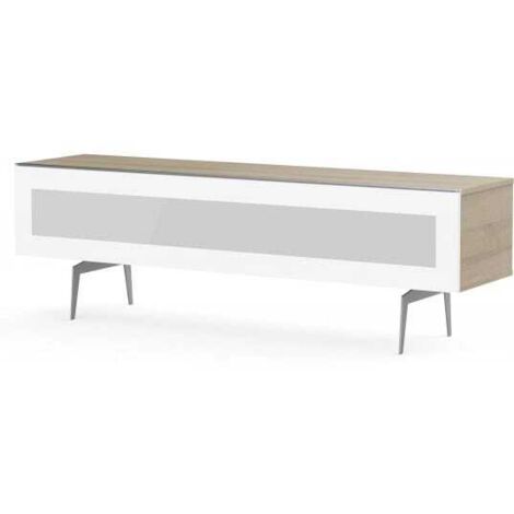 Meuble TV verre infrarouge et bois clair pieds métal Brisbane 160 cm