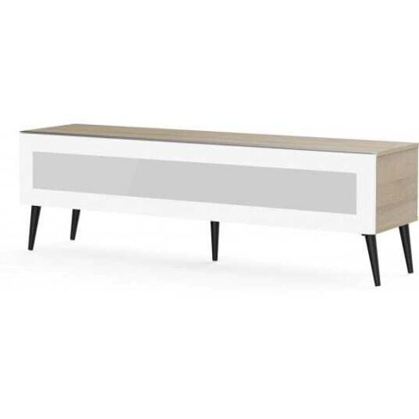Meuble TV verre infrarouge et bois clair Uppsala 160cm