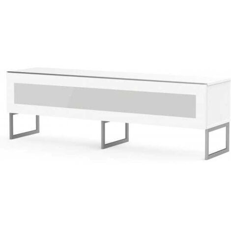 Meuble TV verre infrarouge et mélaminé blanc pieds métal Napoli 160 cm