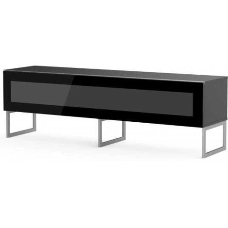 Meuble TV verre infrarouge et mélaminé noir pieds métal Verona 160cm
