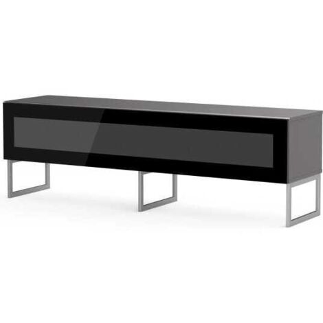 Meuble TV verre infrarouge noir et mélaminé gris Roma 160cm