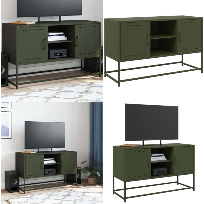 Vidaxl - Meuble tv vert olive 100,5x39x60,5 cm acier - Meubles Tv - Meuble Tv Industriel - Meuble Tv Design - Support Tv Mural - Étagère Téléviseur