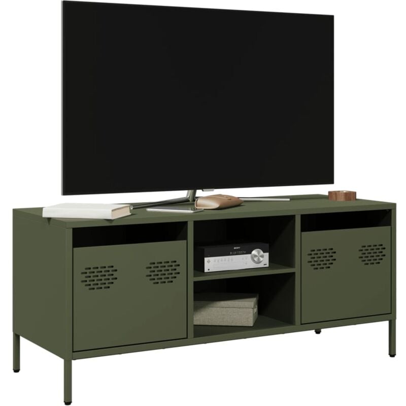 Vidaxl - Meuble tv vert olive 101,5x39x43,5 cm acier laminé à froid
