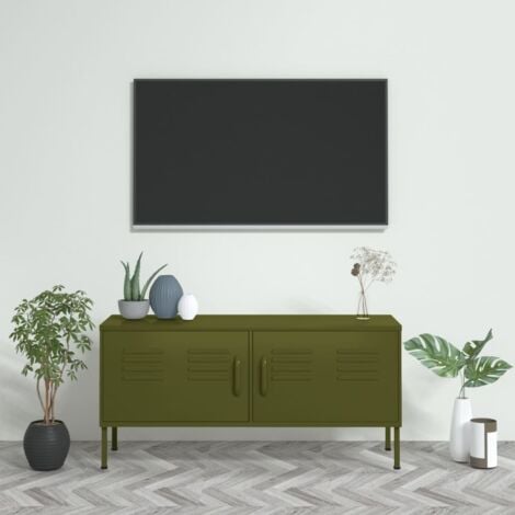 Meuble TV Vert olive 105x35x50 cm Acier vidaXL