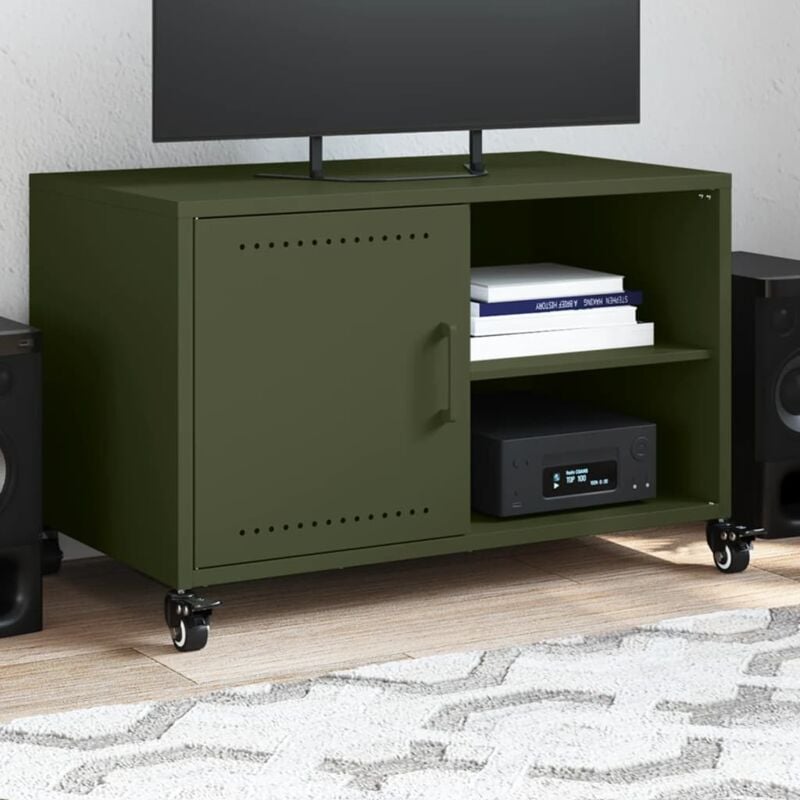 Vidaxl - Meuble tv vert olive 68x39x43,5 cm acier