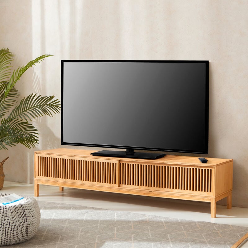 [en.casa] - Meuble tv Videbæk bambou 160 x 40 x 38 cm naturel