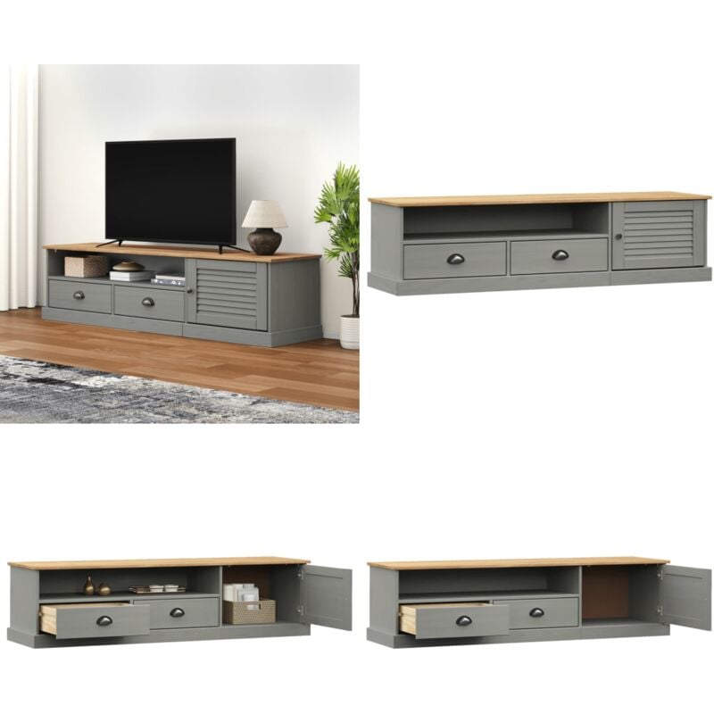 Vidaxl - Meuble tv vigo gris 156x40x40 cm bois massif de pin - Meuble Tv - Meuble Téléviseur - Support Tv - Buffet Tv - Bois Massif - Home & Living