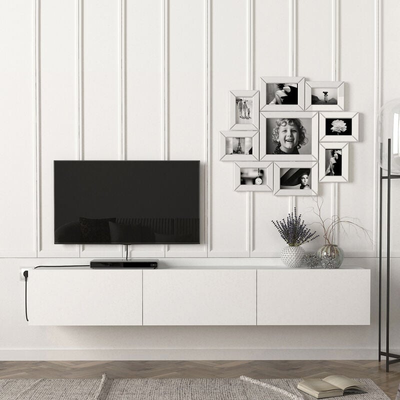 [en.casa] - Meuble tv Vihti 180 x 31 x 29,5 cm blanc