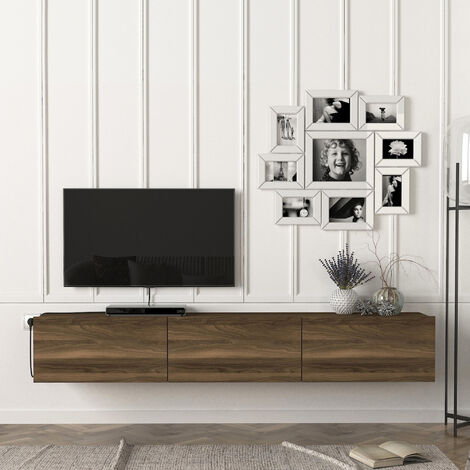 Meuble TV Blanc 180x49x40cm Avec Cheminée chauffante intégrée