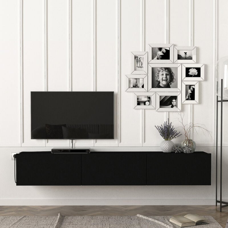 [en.casa] - Meuble tv Vihti 180 x 31 x 29,5 cm noir
