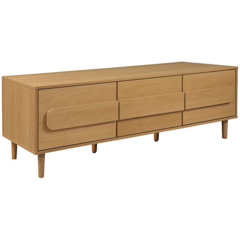 Meuble TV vintage décor bois de chêne 3 portes 150cm - Juliana