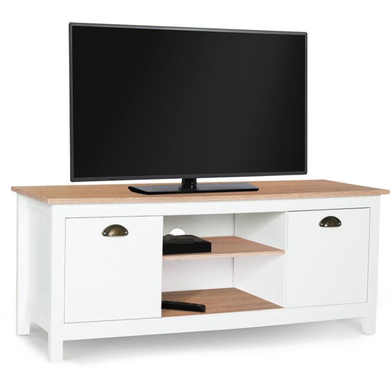 Meuble TV 113 cm campagne ISIS bois et blanc
