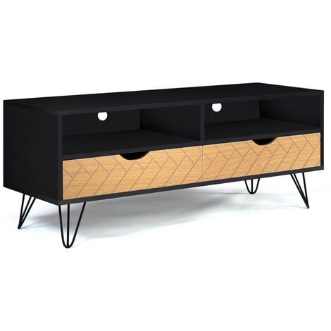 Meuble TV vintage LEONI 2 tiroirs motifs graphiques