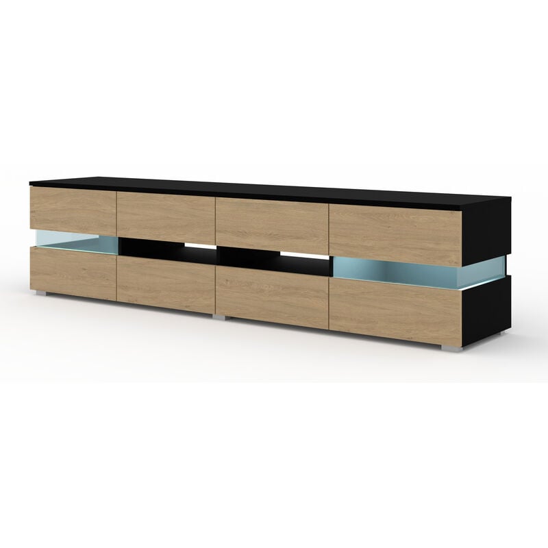 Bim Furniture - Meuble tv viper 186 cm panneau mdf noir mat / chêne stone