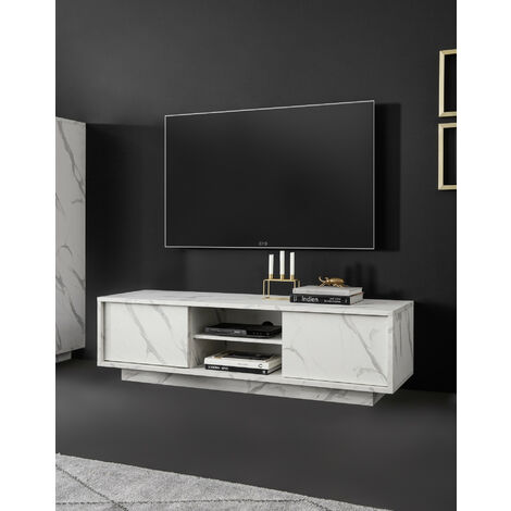Meuble TV VISCONTI effet marbre blanc 138cm