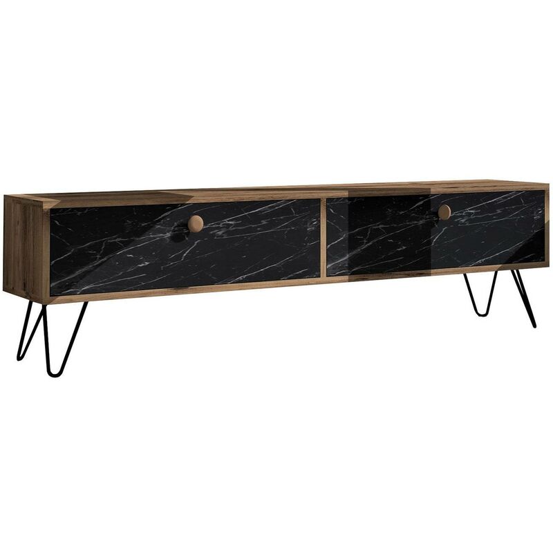cotecosy - meuble tv wano 160cm bois et effet marbre noir - bois / noir