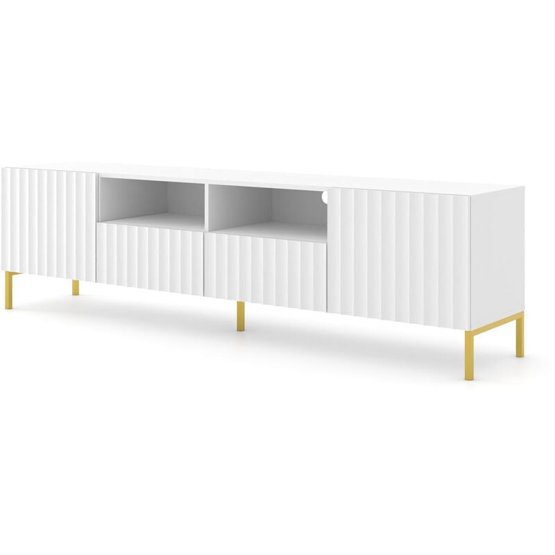 Bim Furniture - Meuble tv wave 200cm 2D2S fraisé blanc mat + pieds