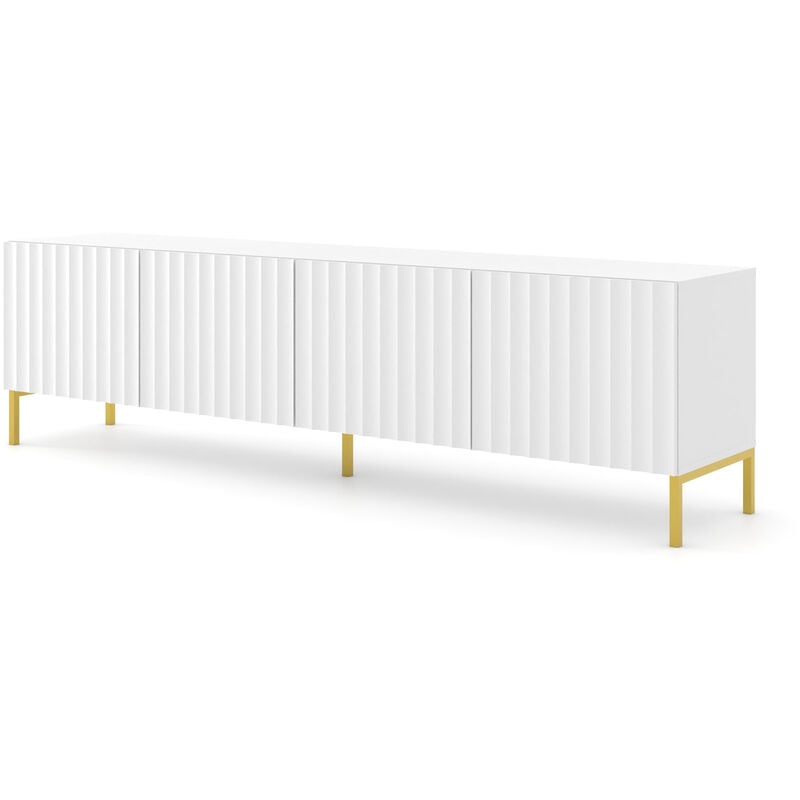 Bim Furniture - Meuble tv wave 200cm 4D fraisé blanc mat + pieds