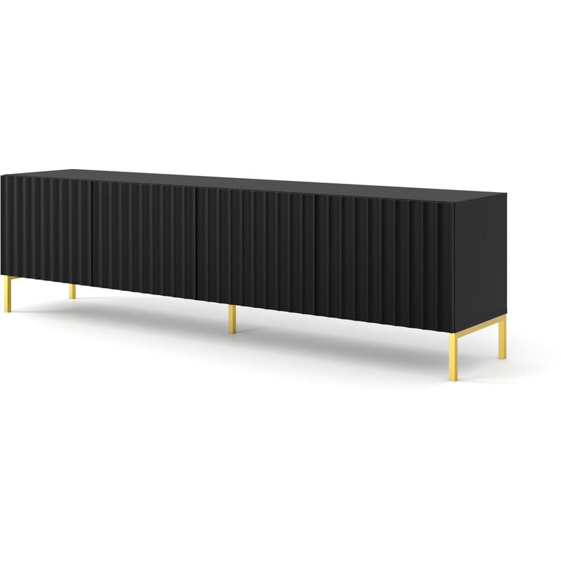 Bim Furniture - Meuble tv wave 200cm 4D fraisé noir mat + pieds