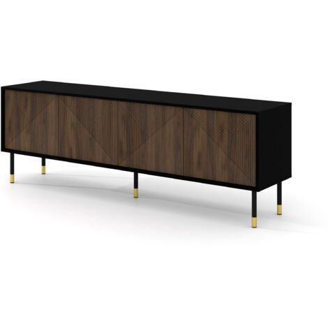 Meuble TV WOODY IV 180 cm 4D fraisée noir mat / chêne catania