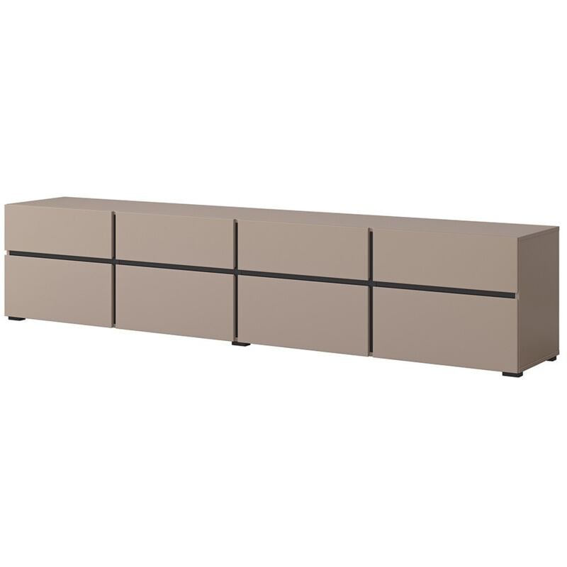 Meuble tv xl coloris beige et noir 225cm collection havana. Meuble design avec 4 portes et 4 tiroirs.