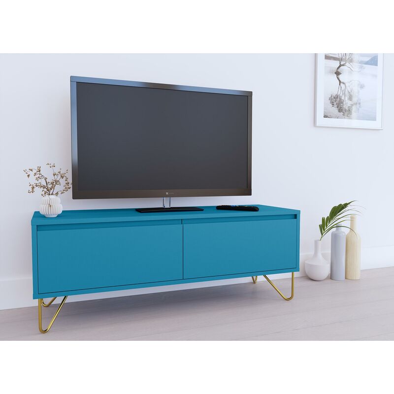 Meuble TV XXL 1 tiroir 1 porte bleu canard DARINA
