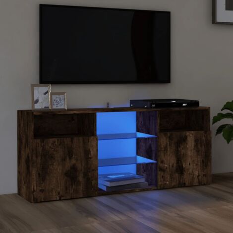 Meuble TV，Banc TV Moderne，Meuble de Rangement avec lumières LED Chêne fumé 120x30x50 cm CFW280776