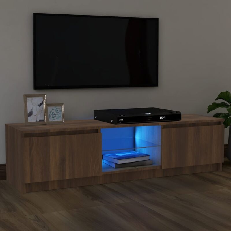 Meuble TV,Banc tv Moderne,Meuble de Rangement avec lumières led chêne marron 120x30x35,5 cm CFW827627