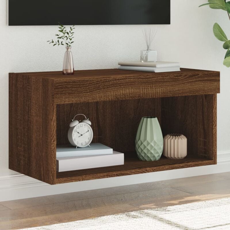 Meuble TV，Banc TV Moderne，Meuble de Rangement avec lumières LED chêne marron 60x30x30 cm CFW523196
