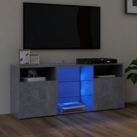 Meuble TV，Banc TV Moderne，Meuble de Rangement avec lumières LED gris béton 120x30x50 cm CFW612721
