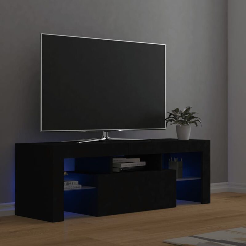 Design In - Meuble TV,Banc tv Moderne,Meuble de Rangement avec lumières led noir 120x35x40 cm CFW711033