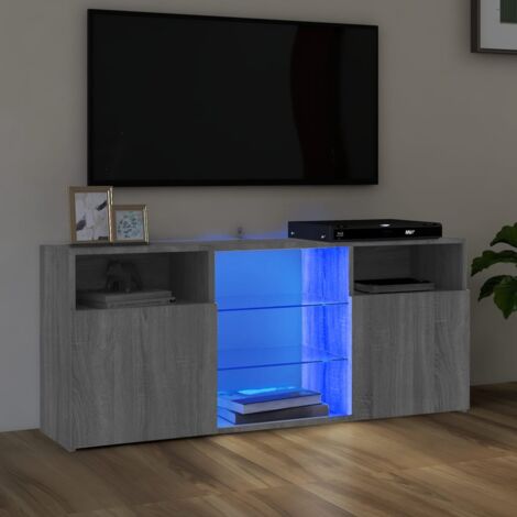 Meuble TV，Banc TV Moderne，Meuble de Rangement avec lumières LED Sonoma gris 120x30x50 cm CFW234733