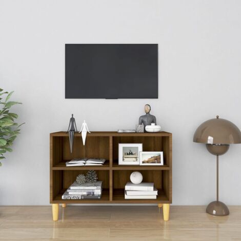 Meuble TV，Banc TV Moderne，Meuble de Rangement avec pieds en bois massif Chêne marron 69,5x30x50 cm CFW201532